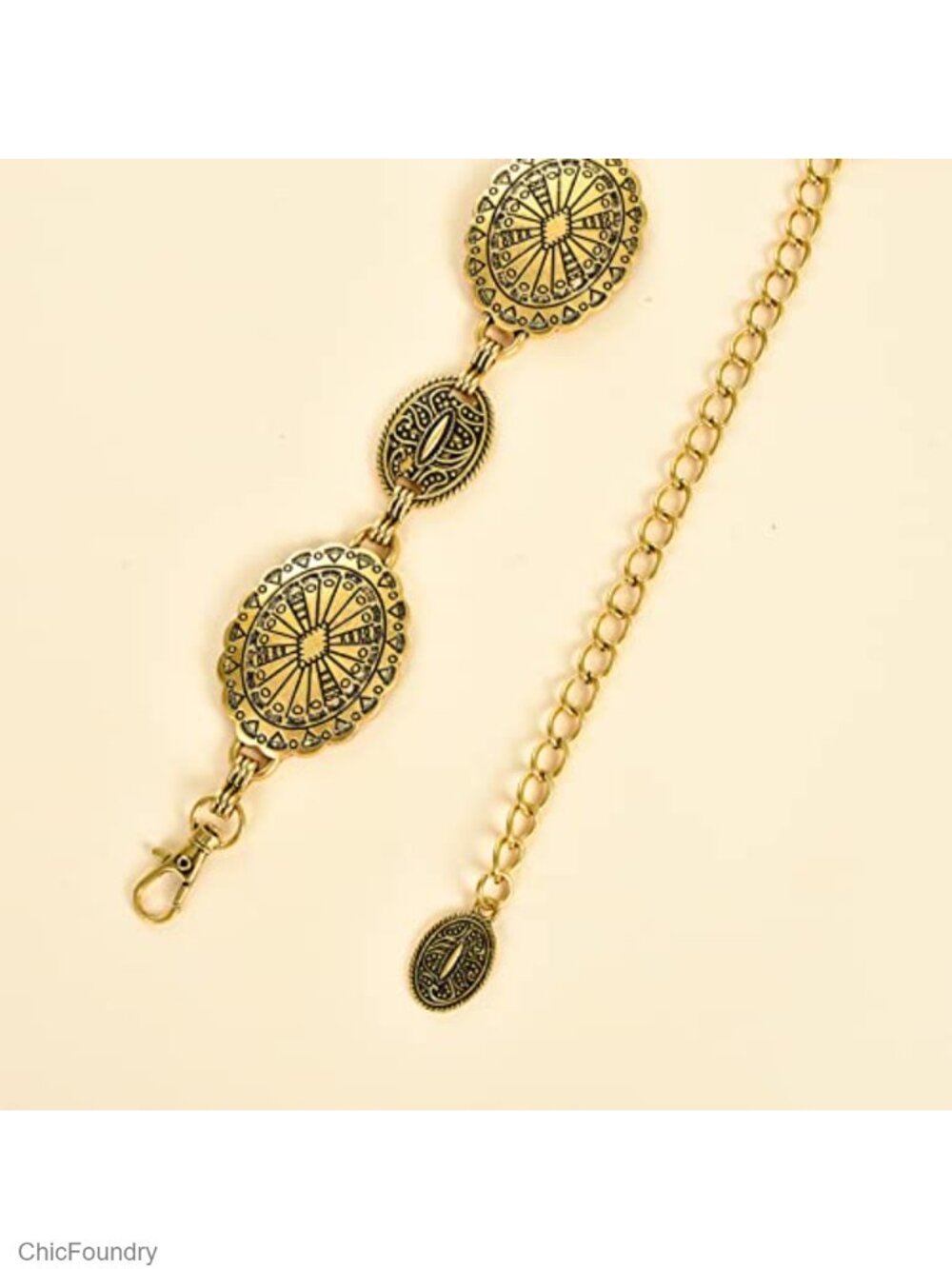Waist Chain Curb Belt Gold Retro Turquoise Stone Punk Concho Western Belt for - Picture 4 of 6